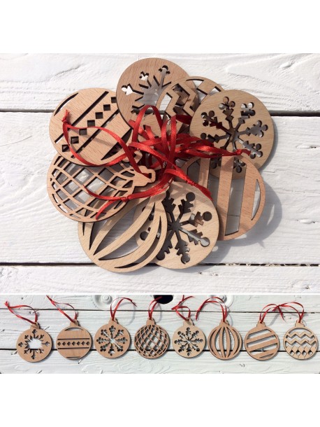 Set of wooden Christmas ornaments
