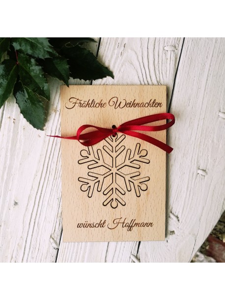 Set of 3 pieces of wooden Christmas greetings cards with snowflake